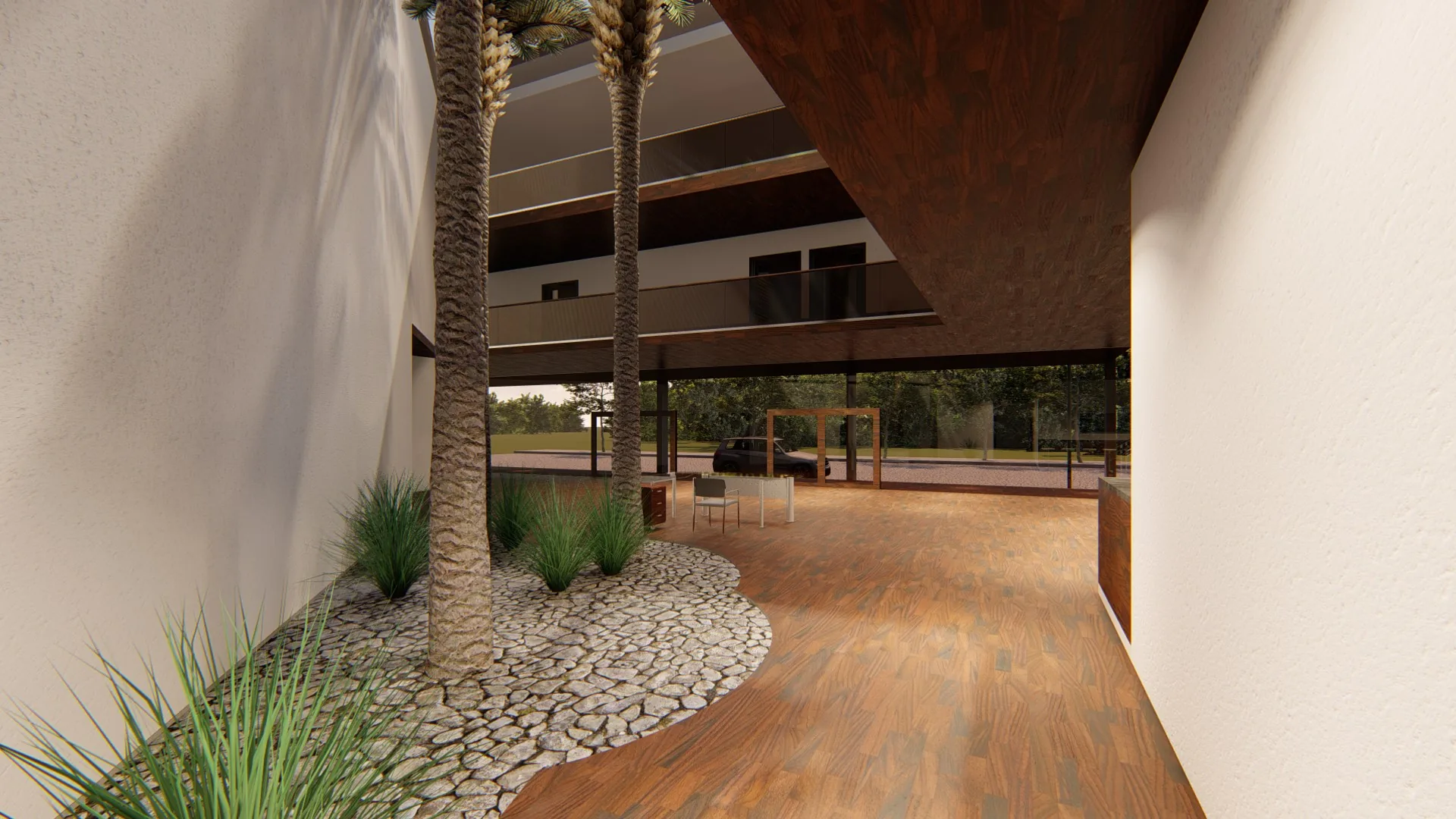 Circulación interior junto al patio del Auditorio CVC