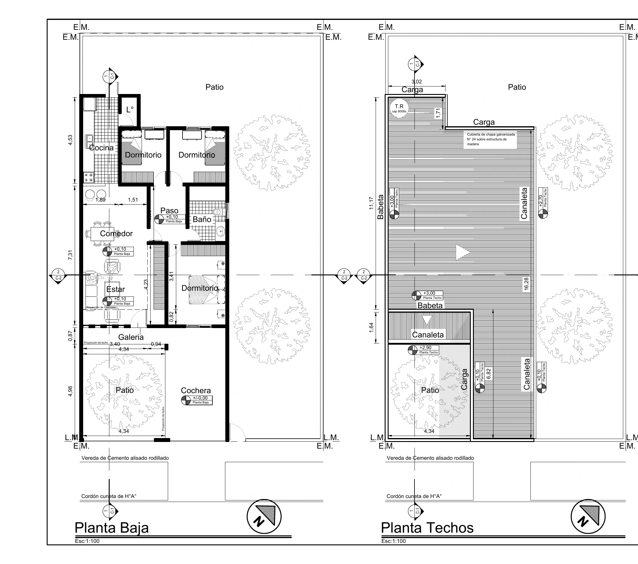 Planta baja y planta de techos de Casa CR